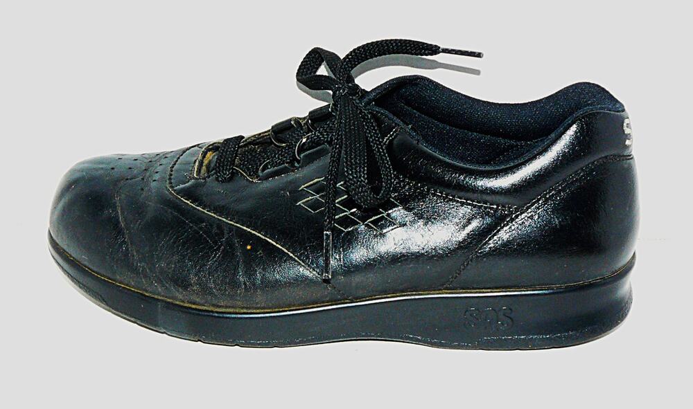 SAS Womens Black Leather Lace-Up Comfort Shoes 7 1/2 W